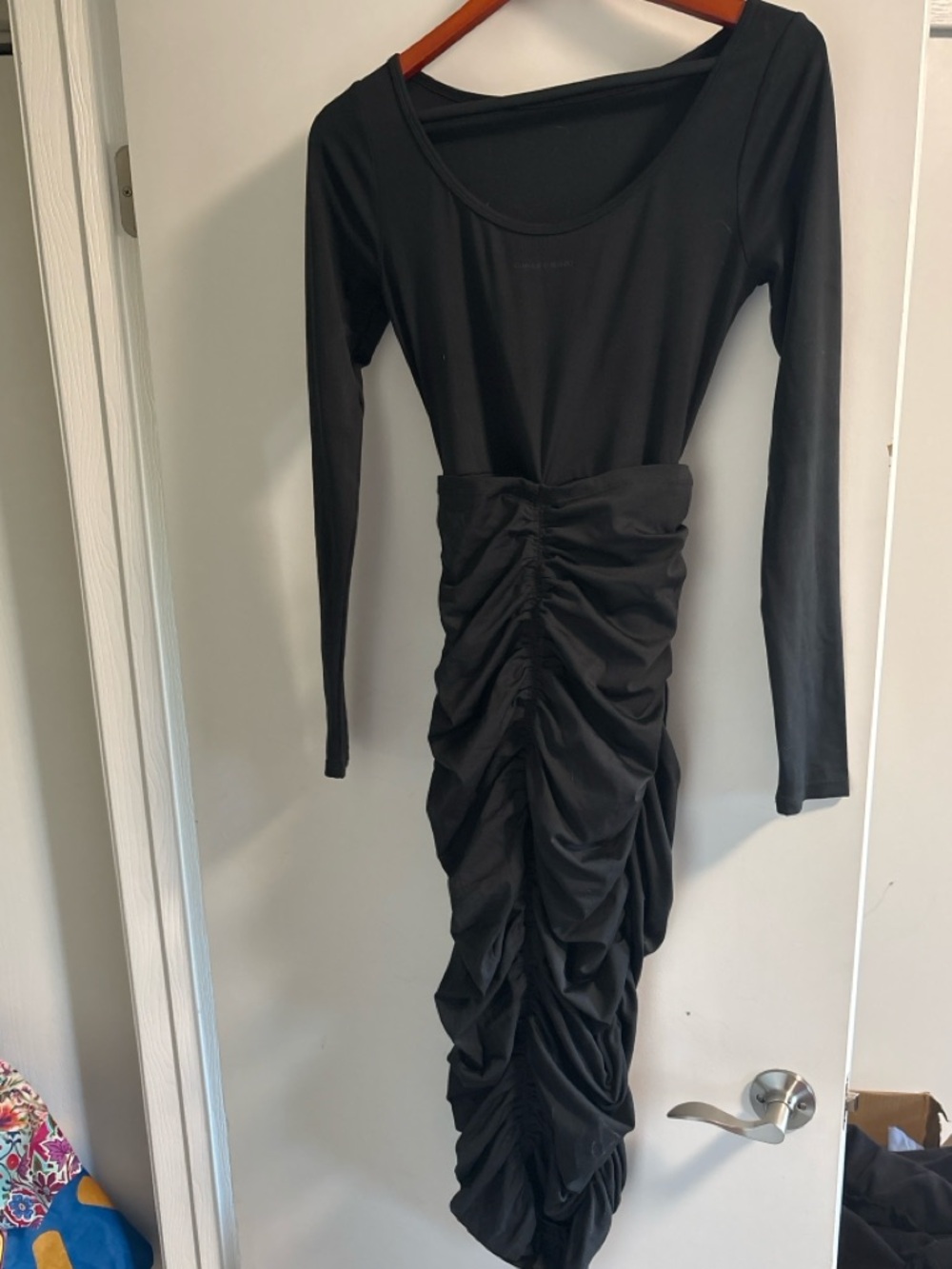 girlfriend collective Black Long-Sleeve Ruched Sheath Dress
